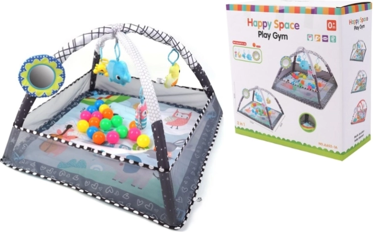 TinyMini Happy Space edukativna podloga 2v1 z ograjico in žogicami
