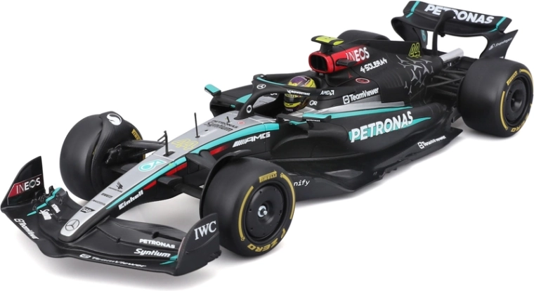 Bburago Mercedes-AMG Petronas W15 2024 #44 Lewis Hamilton – model Formule 1 1:24 v akrilni škatli
