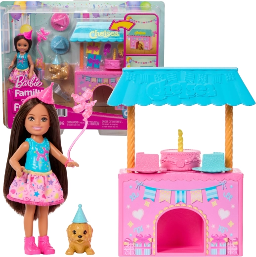 Mattel Barbie Club Chelsea rojstnodnevno presenečenje – komplet z lutko, kužkom in dodatki