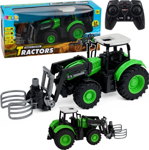 RC traktor na daljinsko upravljanje s kleščami za bale 1:24 zeleno-črn