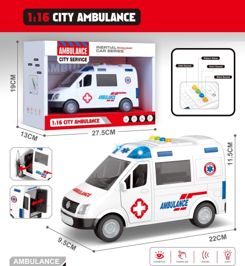 Gasilska reševalna ambulanta na baterije s svetlobnimi in zvočnimi učinki 1:16