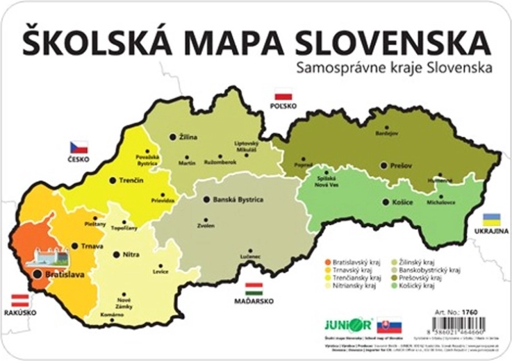 šolski zemljevid Slovaške – šablona pokrajin 26 × 18 cm