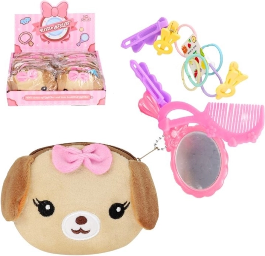 Plush Dog Wallet with Hairdressing Accessories