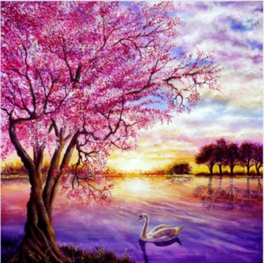 Diamond painting mozaik – sončni zahod nad jezerom 30 × 30 cm