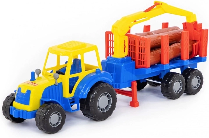 Otroški gozdarski traktor s prikolico in hlodi