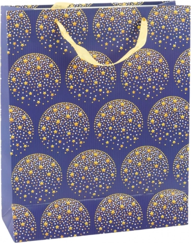 Elegantna darilna vrečka z zlatimi zvezdami, temno modra 32 × 26 × 12 cm