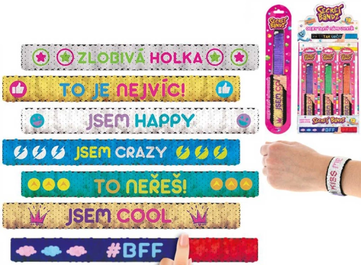 Secret Bandz bleščeča zapestnica z navijalnim trakom in češkim napisom 23 cm – 1 kos