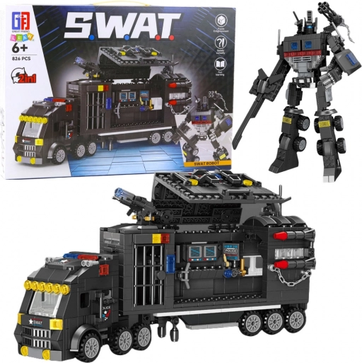 Konstrukcijski set 8v1 SWAT – policijska vozila in robot, 826 kosov