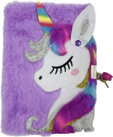 Plush A5 notebook with a unicorn and a lock