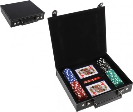 Poker set v kovčku – 100 žetonov, 2 kompleta kart in kocke