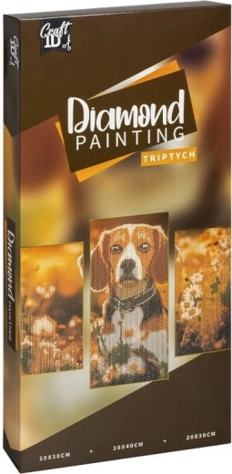 slikanje z diamanti na okvirju pes – triptih 40 × 20 cm + 30 × 20 cm
