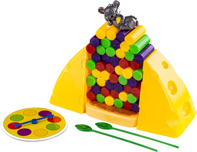 Cheese tower, mouse, and colorful pieces