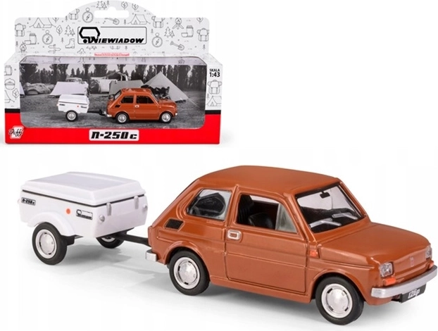 Fiat 126p s prikolico Niewiadów N250C, kratek rjav model 1:43
