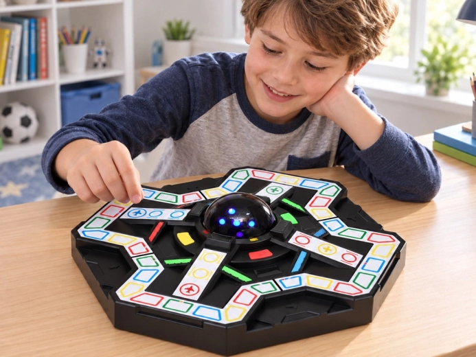 Backlit board that guides the game