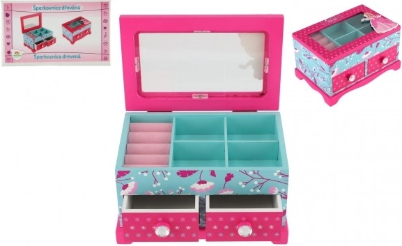 Lesena škatlica za nakit Princess z 2 predali in ogledalom
