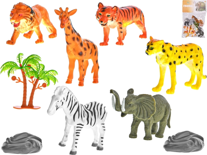 Set safari živalic 10 cm, 6 kosov z dodatki v vrečki