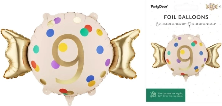Folijski rojstnodnevni balon Cukierek – številka 9 (bonbon)