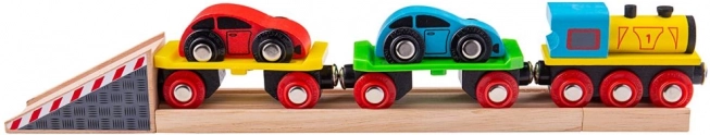 Leseni tovorni vlak z avtomobili in tiri BIGJIGS RAIL