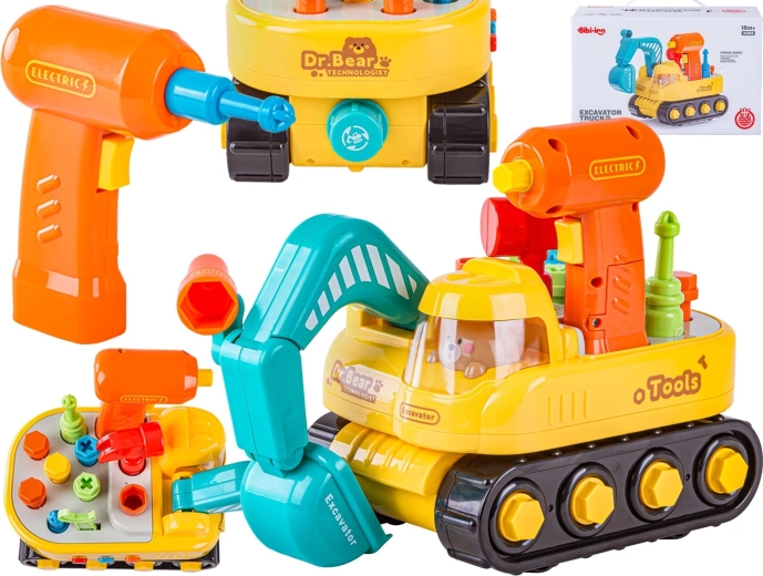 Disassemblable children’s excavator with electric screwdriver and tools - 1 piece