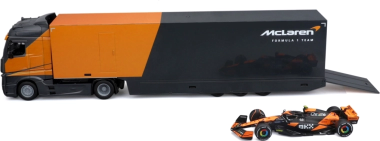 Bburago Racing Hauler vlačilec s prikolico in Formula 1 McLaren MCL38 2024 Lando Norris 1:43