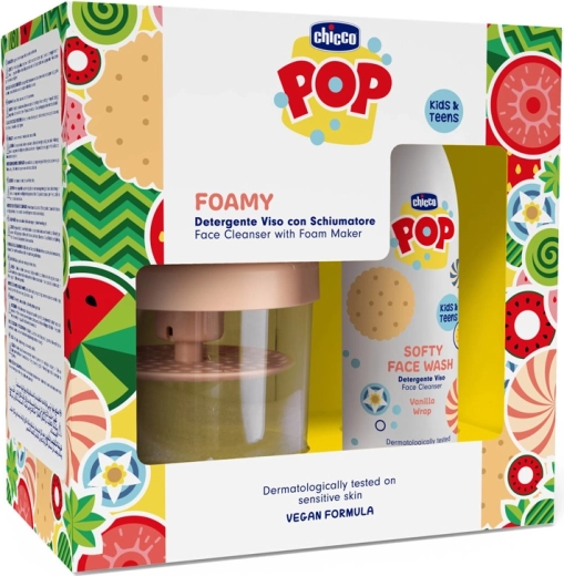 Chicco pop softy nežni čistilni gel za obraz vanilla wrap 150 ml s penilno posodico