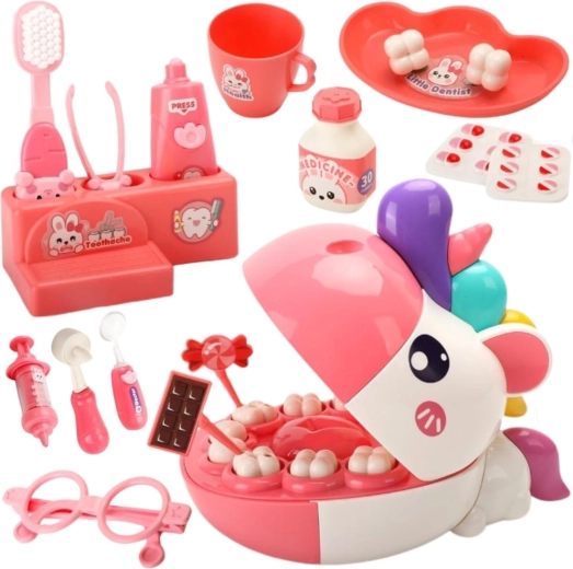 Unicorn with an opening mouth for dentist role-play