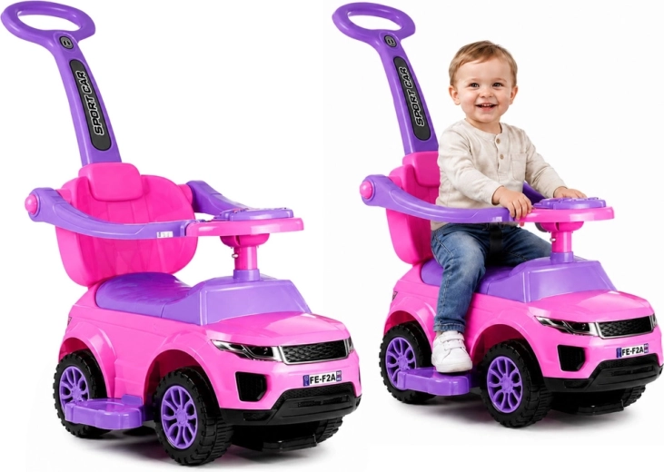 Otroški poganjalec z vodilno palico Sport car – Rožnata