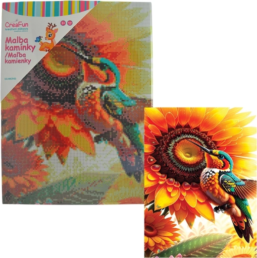 Diamantno slikanje – roža in kolibri 30 × 40 cm