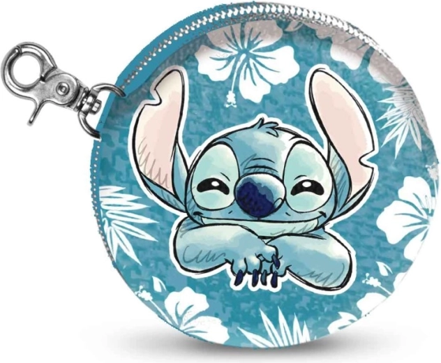 Children's round Disney Stitch wallet with zipper and carabiner - 1 piece