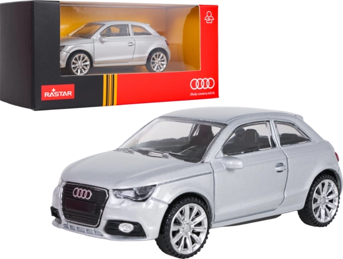 Kovinski model avtomobila Audi A1 RASTAR v srebrni barvi v merilu 1:43
