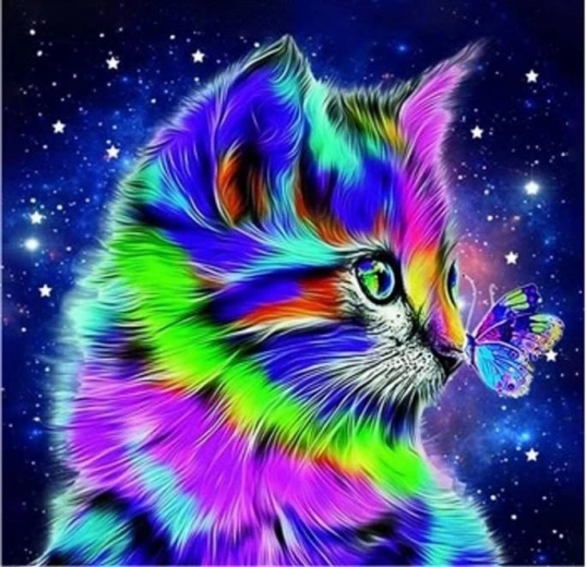 Diamond Mosaic - Cat with Butterfly at Night
