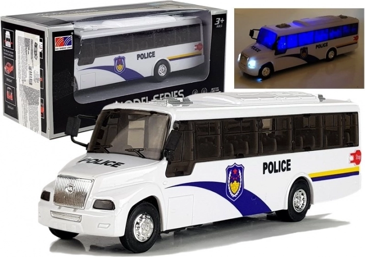 Policijski avtobus s svetlobnimi in zvočnimi učinki – bel kovinski model 21 cm