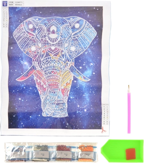 Diamantno slikanje svetleči slon 30 × 40 cm