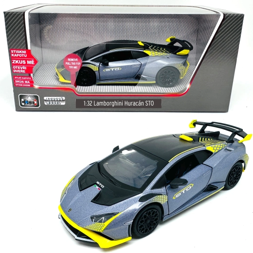 Kovinski model Lamborghini Huracán STO s svetlobnimi in zvočnimi učinki v merilu 1:32