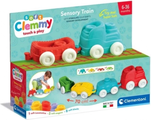 Senzorični mehki vlak s kockami CLEMENTONI Soft Clemmy