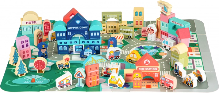 Leseno izobraževalno mesto s podlogo 121 kosov Ecotoys