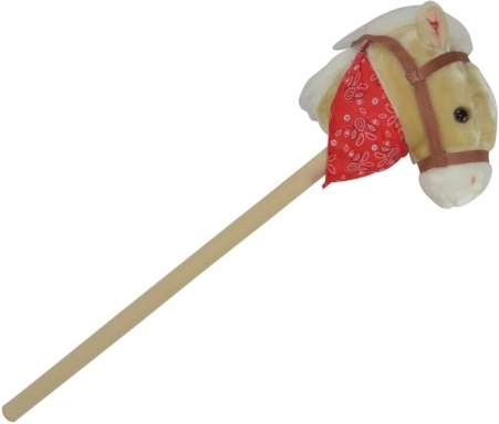 Plišasti konj na palici z zvokom, 80 cm, bež