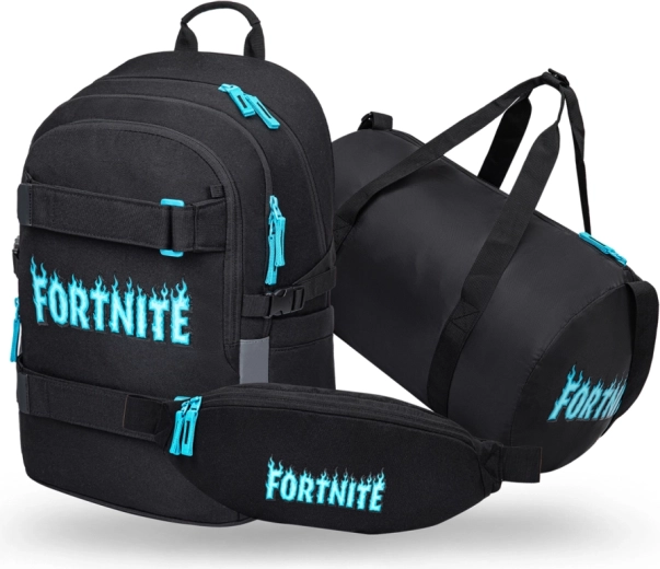 Baagl set Fortnite blue – šolski nahrbtnik Skate, športna torba Hoop in ledvinka Snap