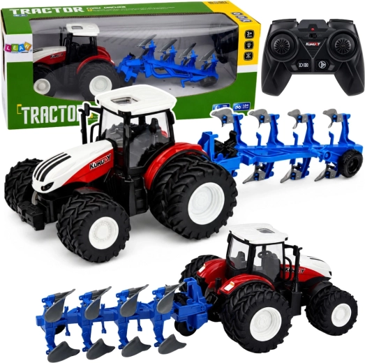 RC kmetijski traktor z večvrstnim plugom 1:24 (2,4 GHz) rdeč