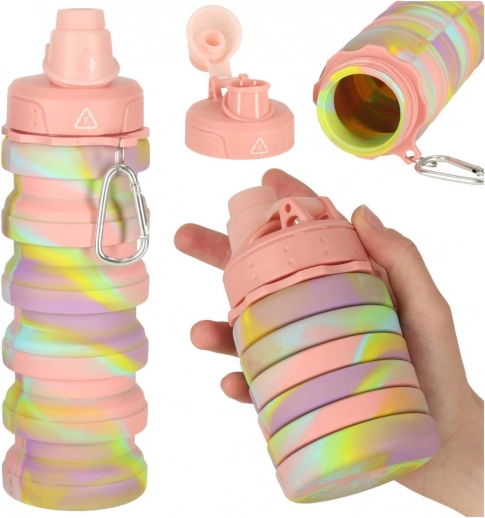 Zložljiva športna silikonska steklenica za vodo 500 ml, mavrična