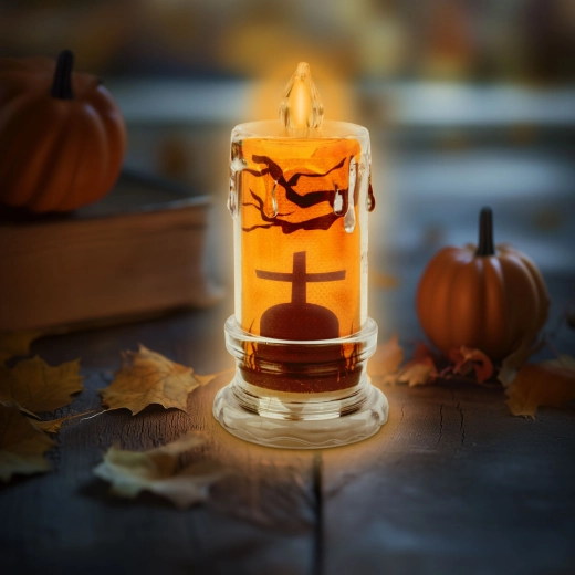 Halloweenska LED-svečka z motivom nagrobnega kamna - 1 kos