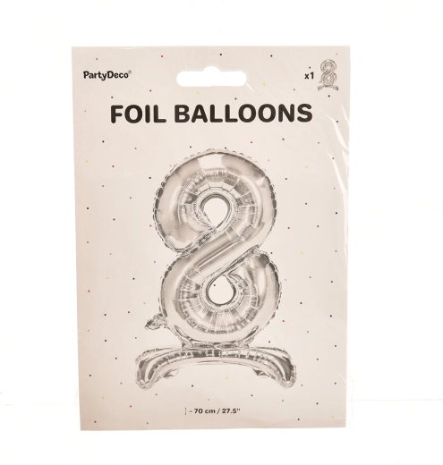 Folijski stoječi balon številka 8 srebrn 70 cm