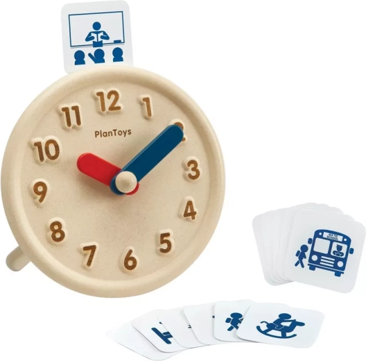 PlanToys lesena učna ura s karticami aktivnosti