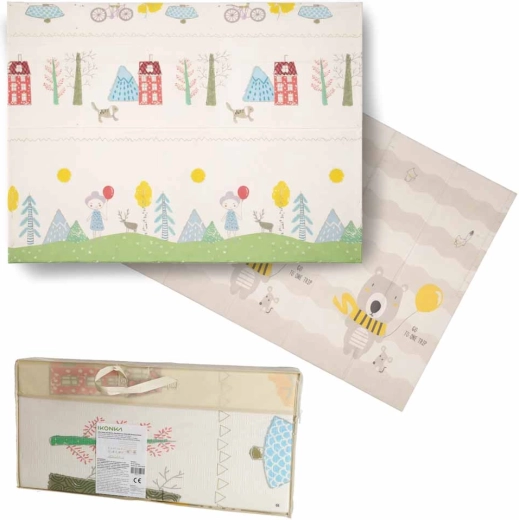 Zložljiva penasta obojestranska otroška podloga 150 × 200 cm – drevesa in medvedi