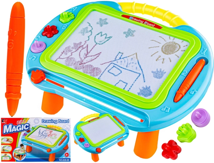 Magnetic drawing board 2-in-1 with stand, pen and stamps - 1 piece