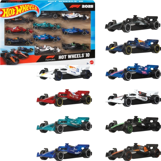 Hot Wheels komplet 10 dirkalnikov Formule 1 2025 v merilu 1:64 – 10 kosov