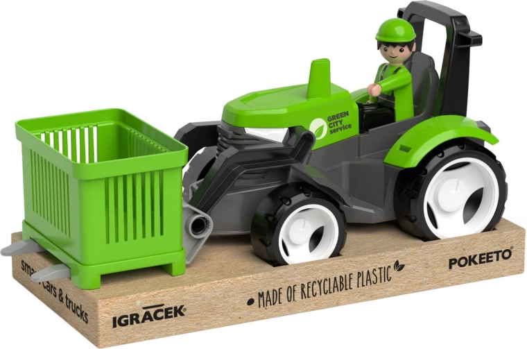 EFKO Igráček MultiGO zeleni traktor z vilicami, figurico in paleto
