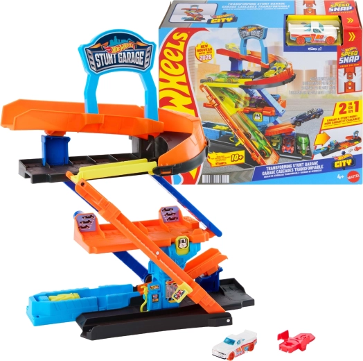 Hot Wheels City kaskaderska garaža s preobrazbo in avtomobilčkom