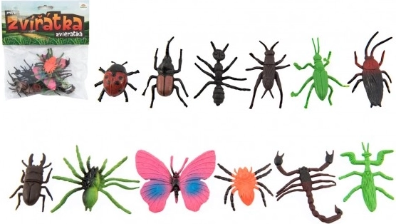 Mini plastične živalice in žuželke 12 kos