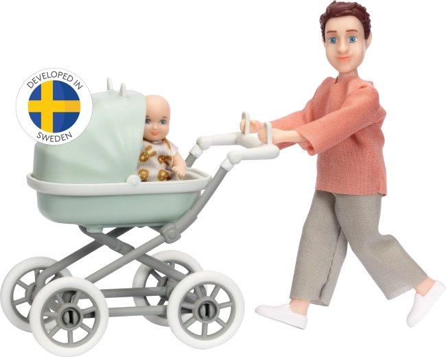 Lundby komplet očka z dojenčkom in vozičkom